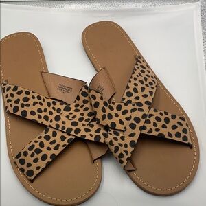 Ann Taylor loft womens 10 Medium sandal Leopard Print Slide Sandals